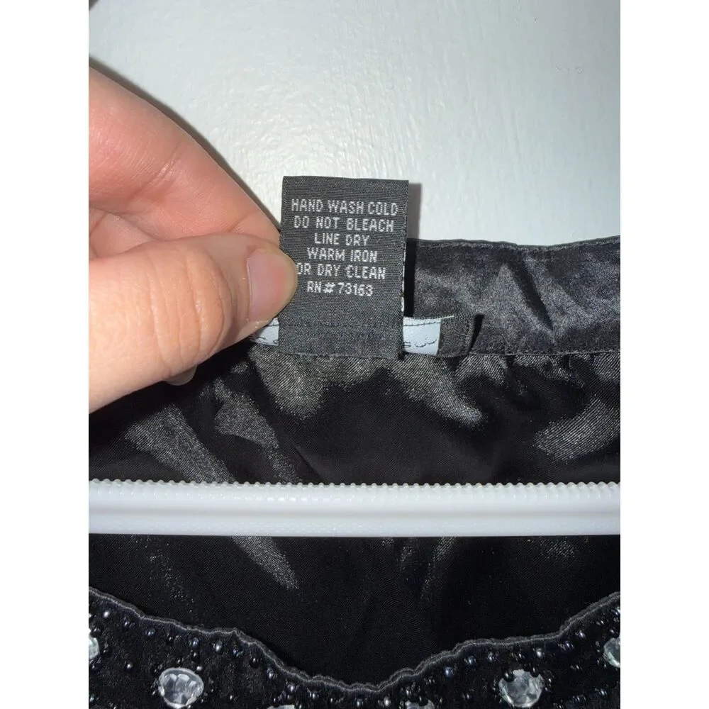 Vtg Y2K Spenser Jeremy Silk Babydoll Top L Black Beaded Rhinestone Chiffon Tank - Picture 4 of 9